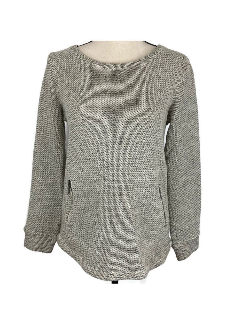 Kenar Scoopneck Sweater Cream Black Marled Hi Low with Pockets Medium